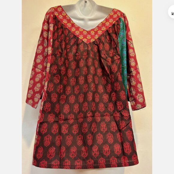 Nwt SACRED THREADS patch funky boho cotton hippy ruffled TUNIC TOP 3X - Picture 3 of 3